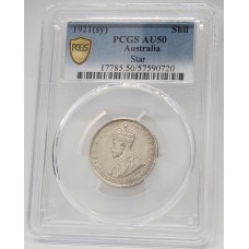 AUSTRALIA 1921 . ONE 1 SHILLING . STAR . PCGS AU50
